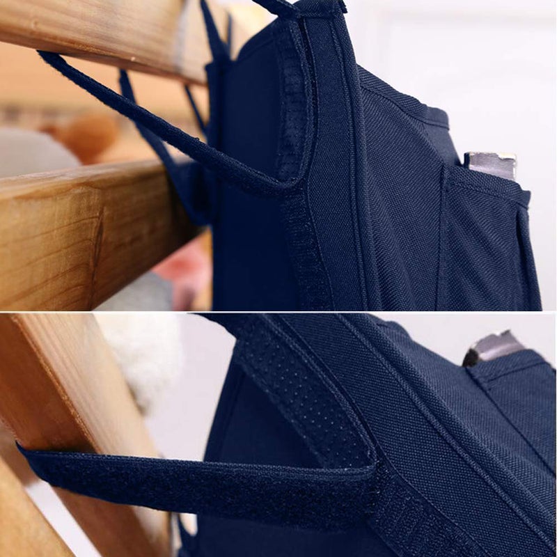 Createy Bunk Bed Organizer, Bedside Storage Caddy, Hanging Pocket for Camp, Dorm Room, Hospital Bed Rail and More (Navy Blue) - Image 4